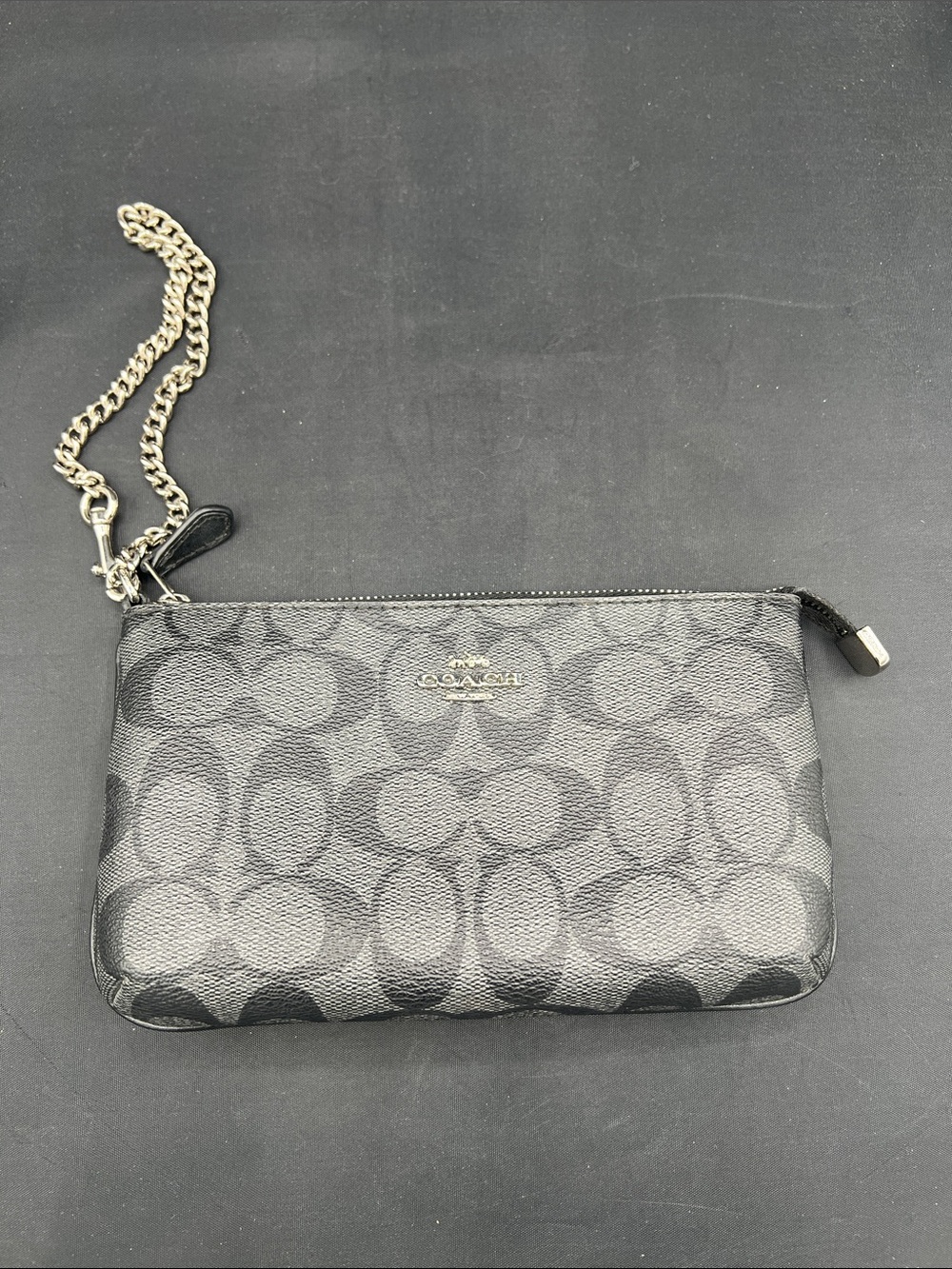Coach Black and Gray Signature Chain Wristlet